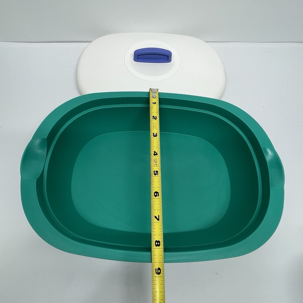 13" Tupperware 7 1/4 Cup Legacy Microwave Serving Dish Tray Oval Teal White Lid - Picture 11 of 12